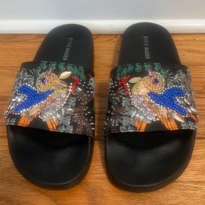 Steve Madden Sparkly Beaded Sequin Bird Slide Sandals